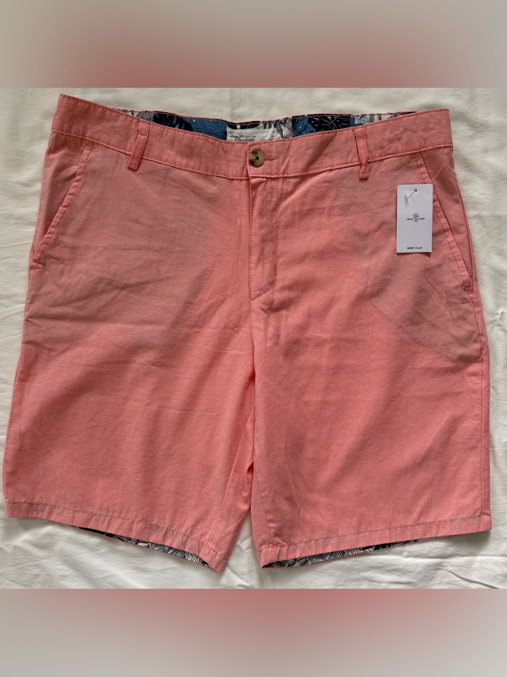 NWT Craft + Flow Voyage Men’s Coral Pink Shorts Size 36 Tropical Lined